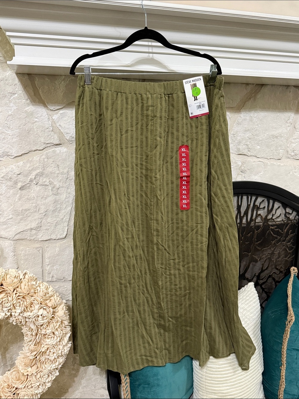 Steve Madden Olive Textured A-Line Midi Skirt
